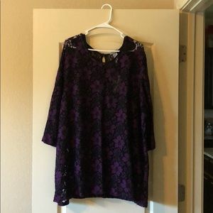 Purple Floral Blouse with Black Camisole with Tag!